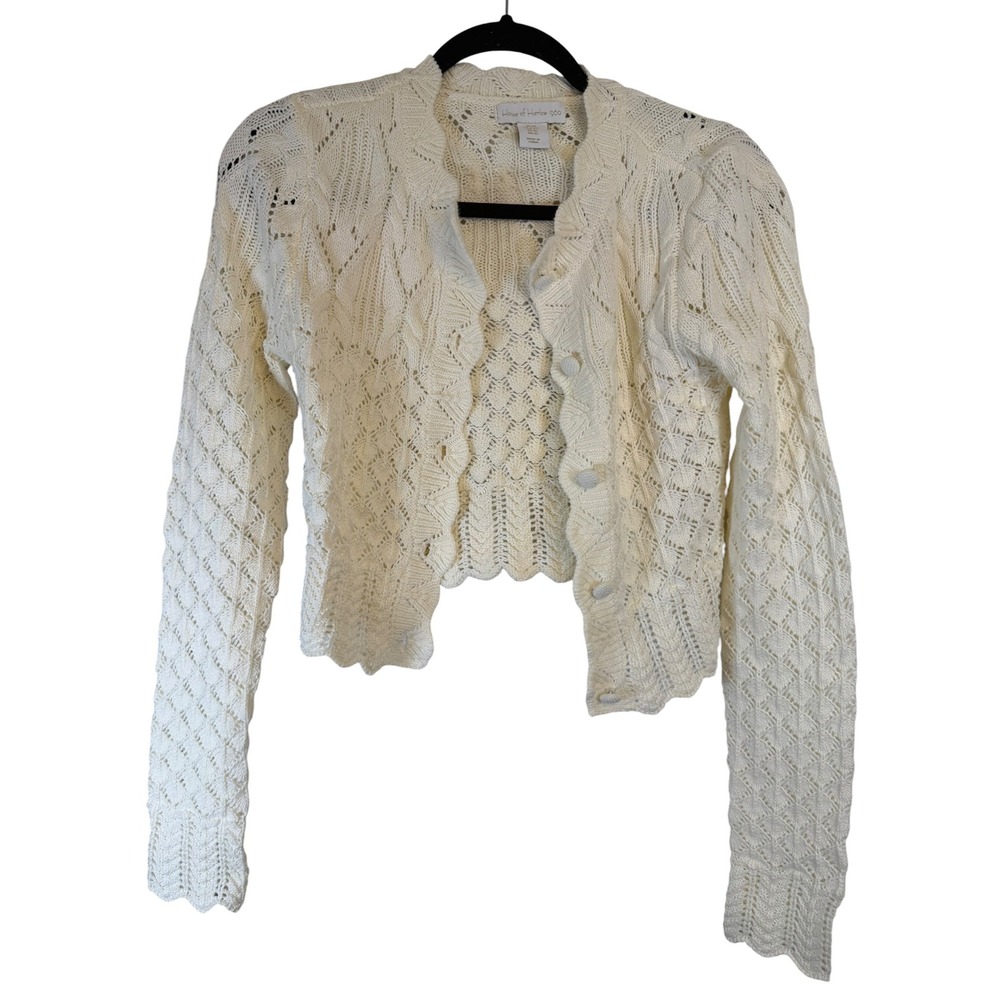 House of Harlow 1960 Ivory Pointelle Knit Cropped Cardigan Sweater XS